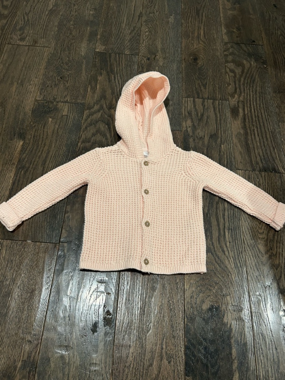 NWOT Soft Knit Hooded Baby Cardigan Light Pink Size 9 months